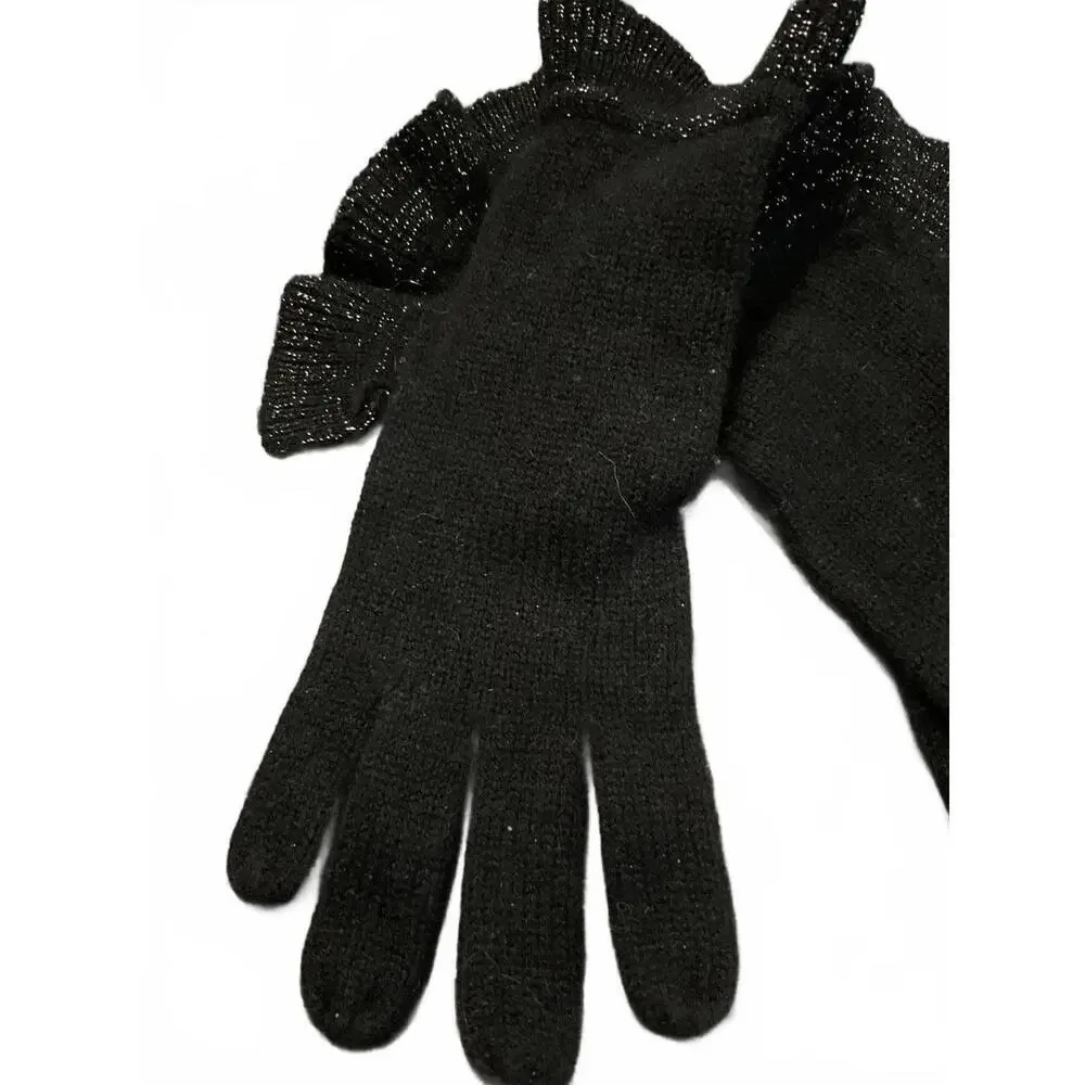 Never 2 Late Black Women's Gloves with Sparkly Ruffle Cuffs NWT